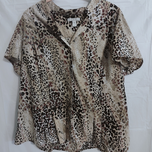 Dana Buchman Blouse In XL. Collared, Button Up, Leopard Print, Short Sleeves - Picture 8 of 8